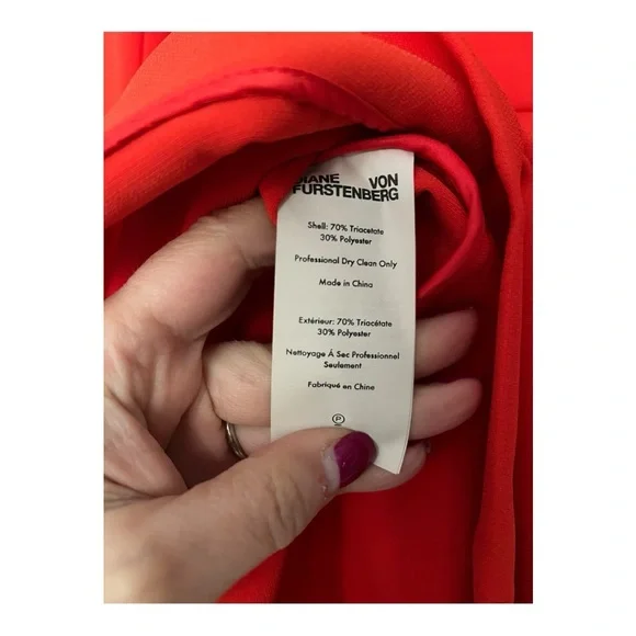 NWT DVF L/S A-line dress. BRIRE wrap style bright red - Picture 10 of 16
